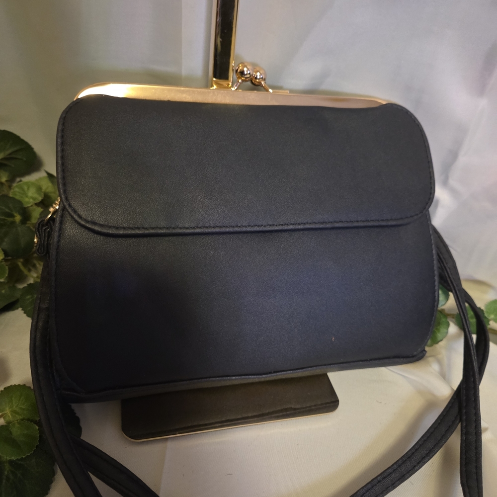 Trendy Blue Kiss Lock Wallet Crossbody Purse Gold Frame Clutch Shoulder Bag - Picture 2 of 16